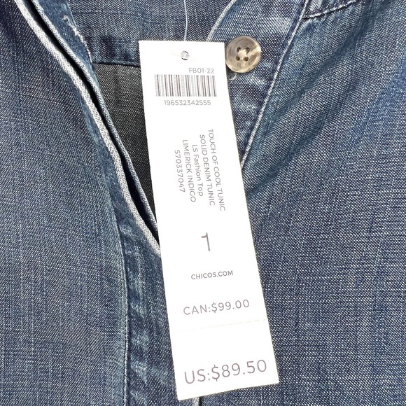 NEW Chico's Womens Size 1 Medium US 8 Blue Denim Blouse Shirt Top Winter Cozy - Picture 3 of 9